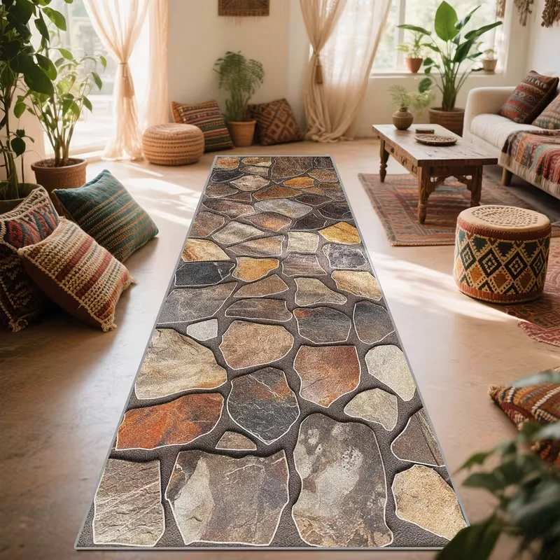 Tapis de couloir d'hôtel de style vintage, chemin en pierre artificielle, lavable, tapis de patio extérieur, tapis décoratif doux pour cuisine et salle de banquet