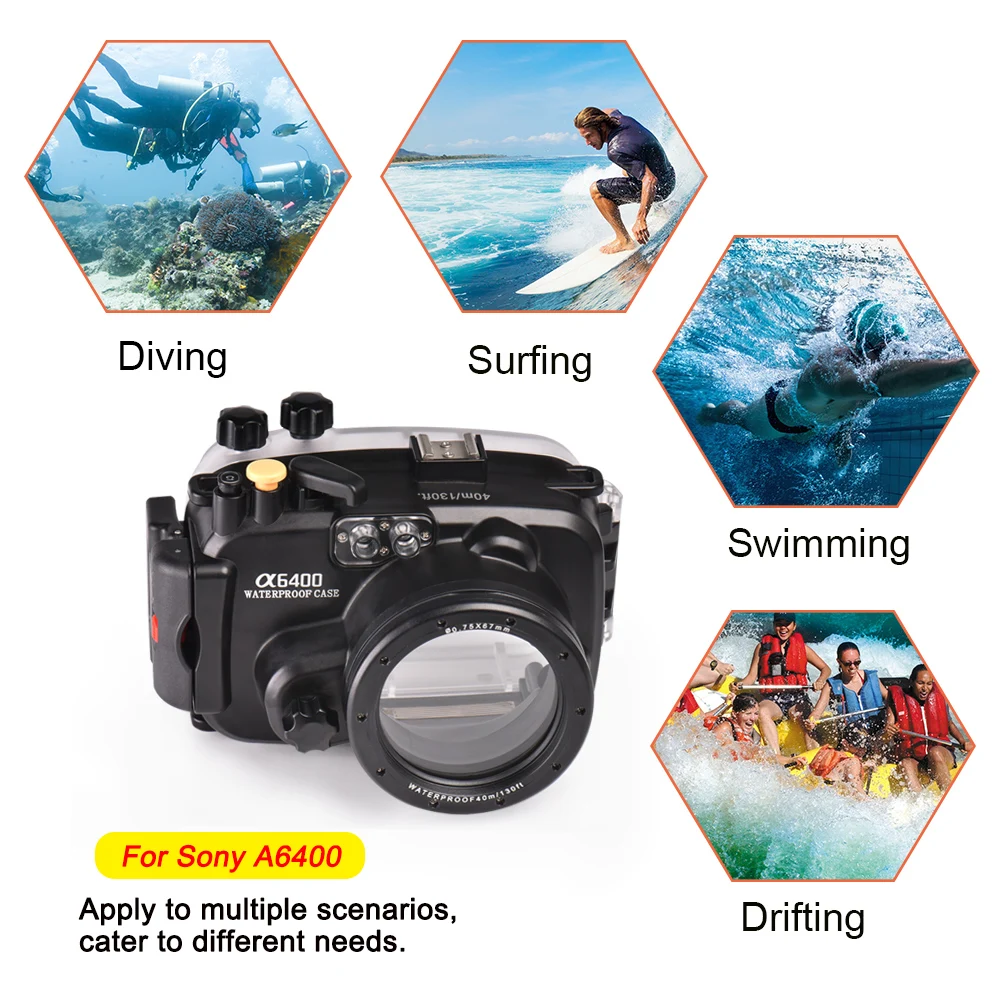 Seafrogs 130ft/40m Waterproof Box Underwater Housing Camera Diving Case for Sony A6400 With 16-50mm Lens Camera Bag Case Cover