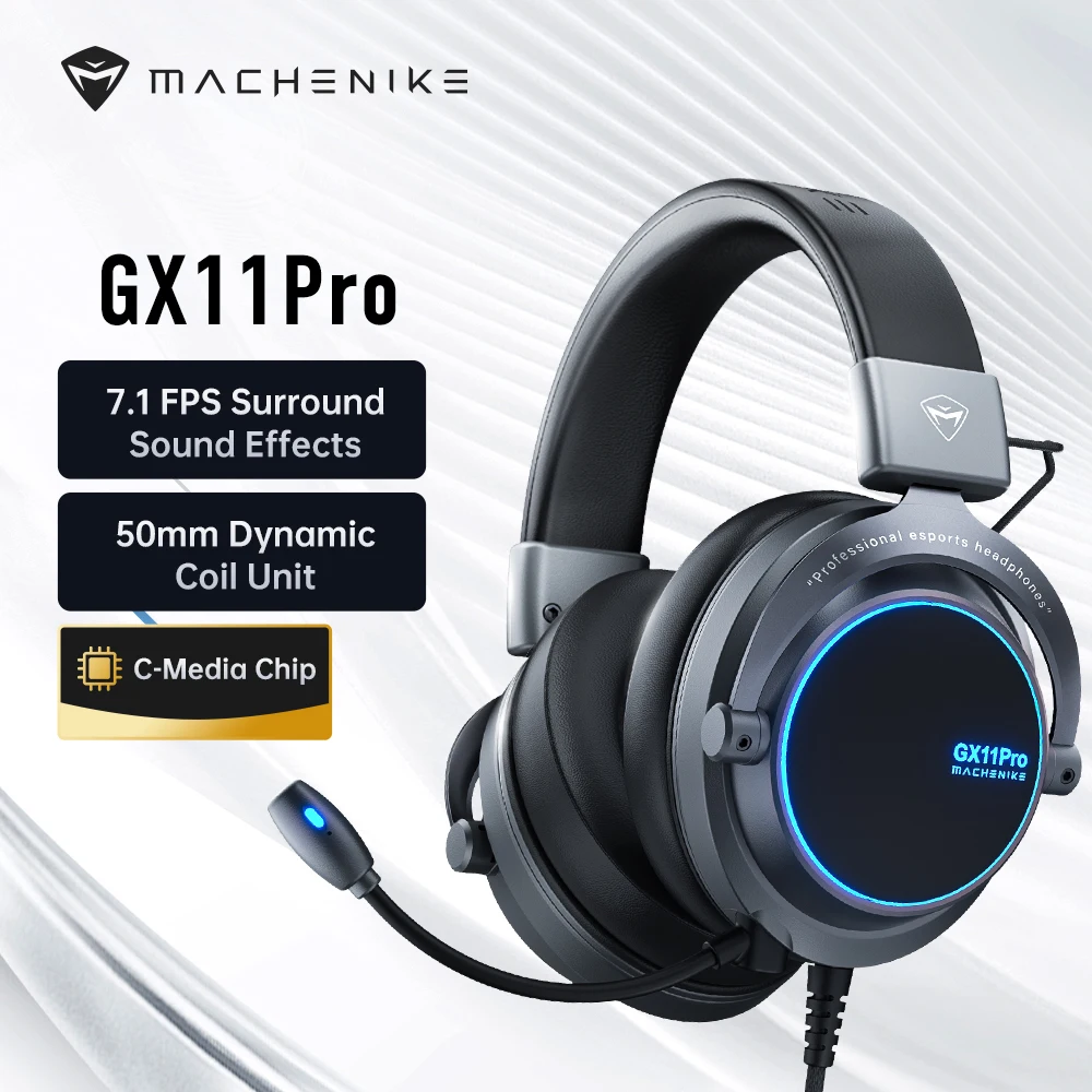 

Проводная игровая гарнитура MACHENIKE GX11 Pro Hi-Fi 7.1, игровые наушники с объемным звуком и микрофоном для ПК PS