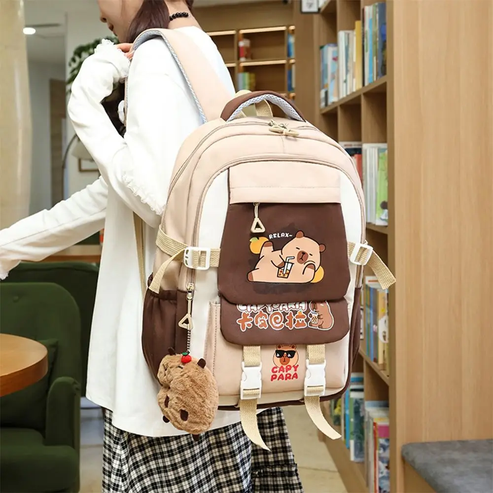 Comfortable Nylon Capybara Backpack Capybara Large Capacity Children's Backpack Lightweight Alleviate Burden Bookbags School Use