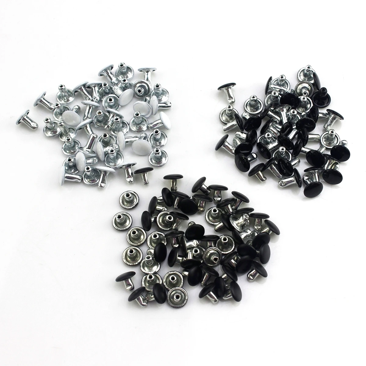 100sets 6/8mm Metal Double Cap Rivets Studs Black White Round Head Leather Craft Bag Belt Clothing Hat Shoes Pet Collar Decor