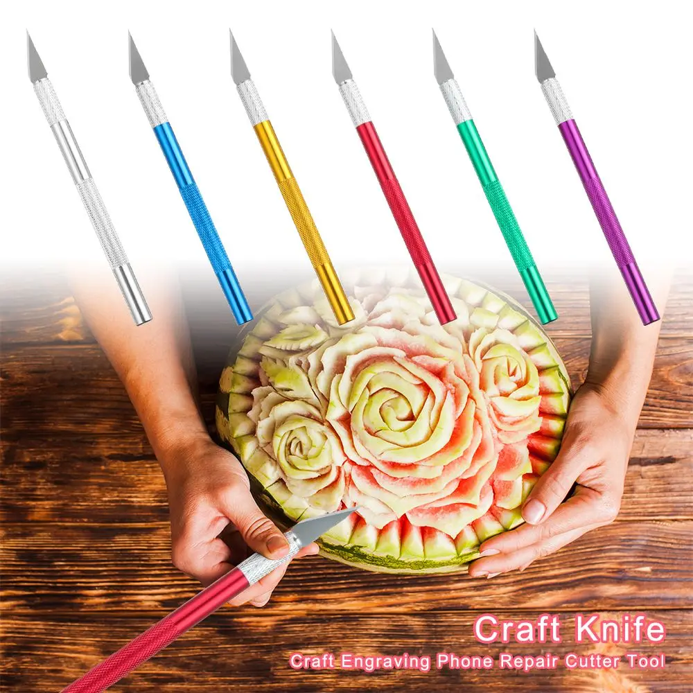 Multi-color Carving Sculpture Pastry Tools Non-slip Knife Engraving Cutter Metal Scalpel with 1pc Blade