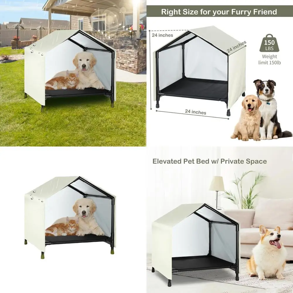 

Приподнятая уличная лежанка для собак малых и средних пород - водонепроницаемый тент-укрытие с защитой от солнца, 24 x 24