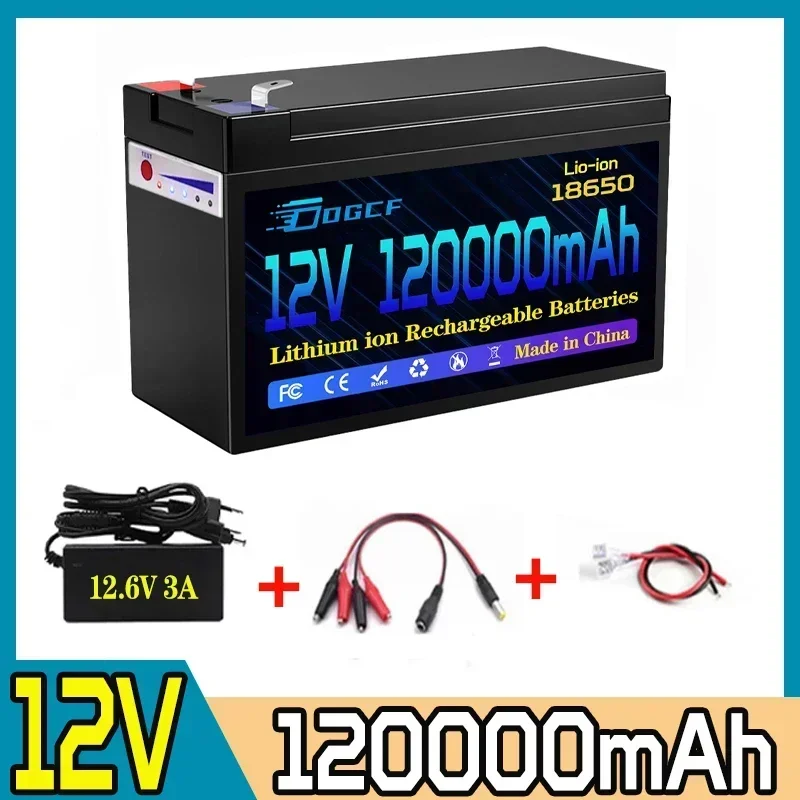 Neuer 18650 12 V 120 Ah Lithium-Akku, integriertes 30 A BMS, für Solarenergie-Elektrofahrzeuge, Li-Ionen-Akku + 12,6 V-Ladegerät