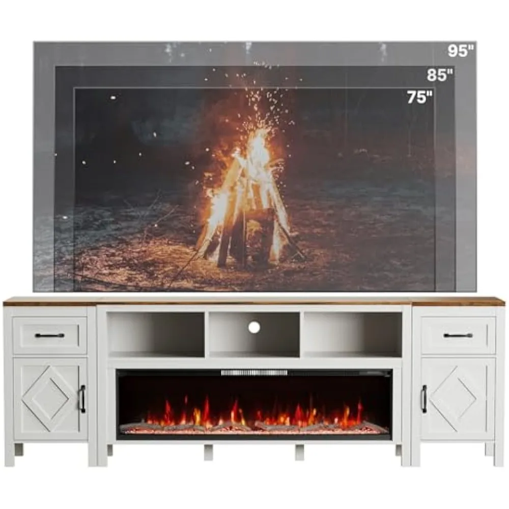 88 Inch Fireplace TV Stand for TVs Up to 95 Inch,Farmhouse Entertainment Center with 50