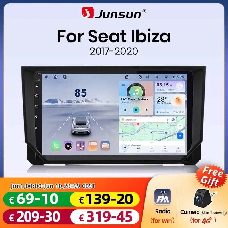 Junsun Android Auto Autoradio Per Seat Ibiza 2017-2020 Stereo Multimediale Wireless CarPlay SWC GPS Navi RDS DSP FM 2din autoradio