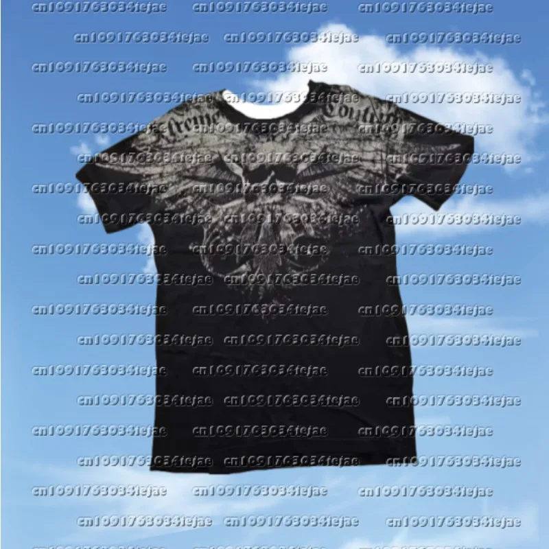

3D Printed American Retro Goth Y2K Affliction Style Streetwear Tee Gothic Skull Cross Print Trendy Graphic T-shirts Men Clothing