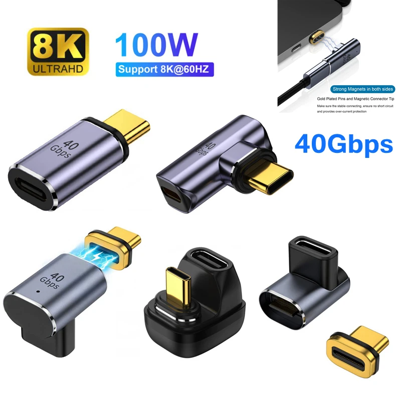 محول USB C إلى C للشحن السريع ، من النوع C المغناطيسي ، نقل البيانات ، الشحن السريع ، محول المغناطيس ، الهاتف ، الكمبيوتر المحمول ، 100 واط ، 40Gbps ، 8K ، 60Hz