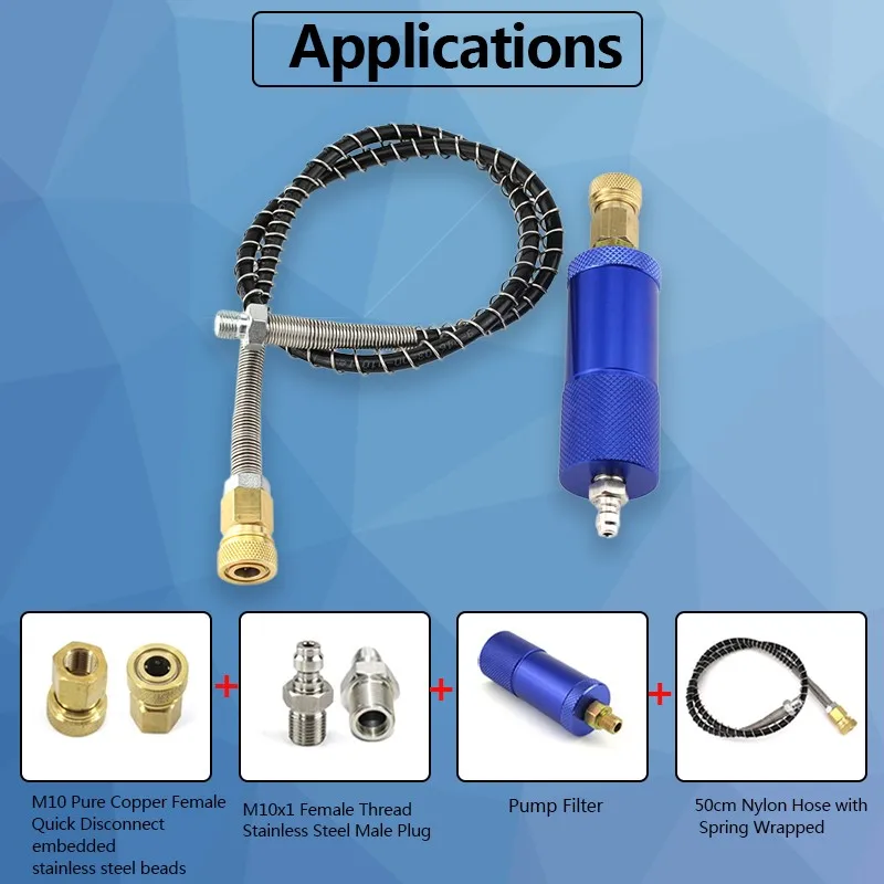 Filtro de ar da bomba manual, separador de água e óleo pcp, filtragem com rosca m10x1, conector rápido, mangueira de alta pressão de 50cm