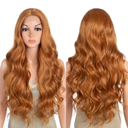 Synthetic Lace Frontal Wig For Women Cosplay Highlight Wig Body Wave Lace Wig Orange Ombre Blonde Brown Wigs Heat Resistant Wig