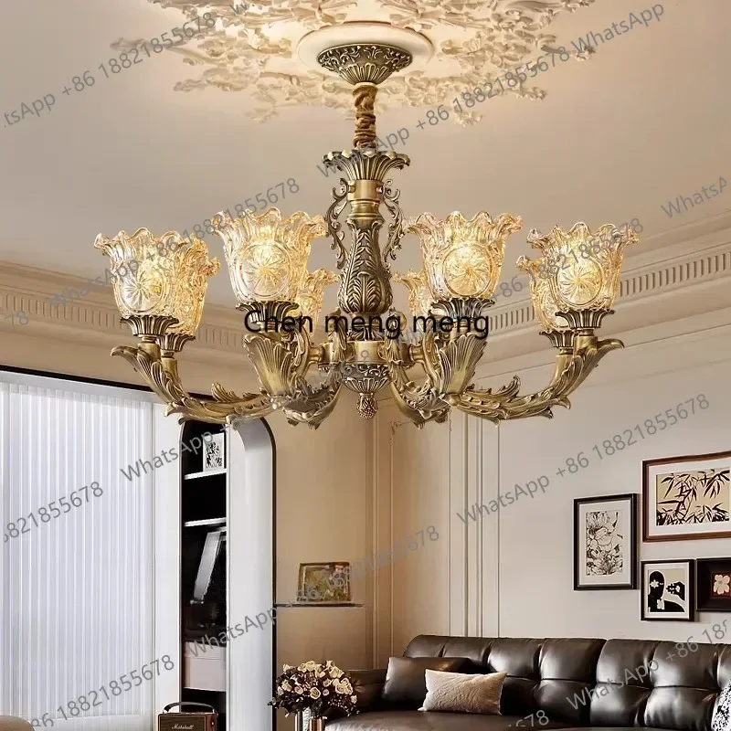 Asmt49All-copper French medieval American retro high-end bronze living room chandelier, study, eye protection lamp