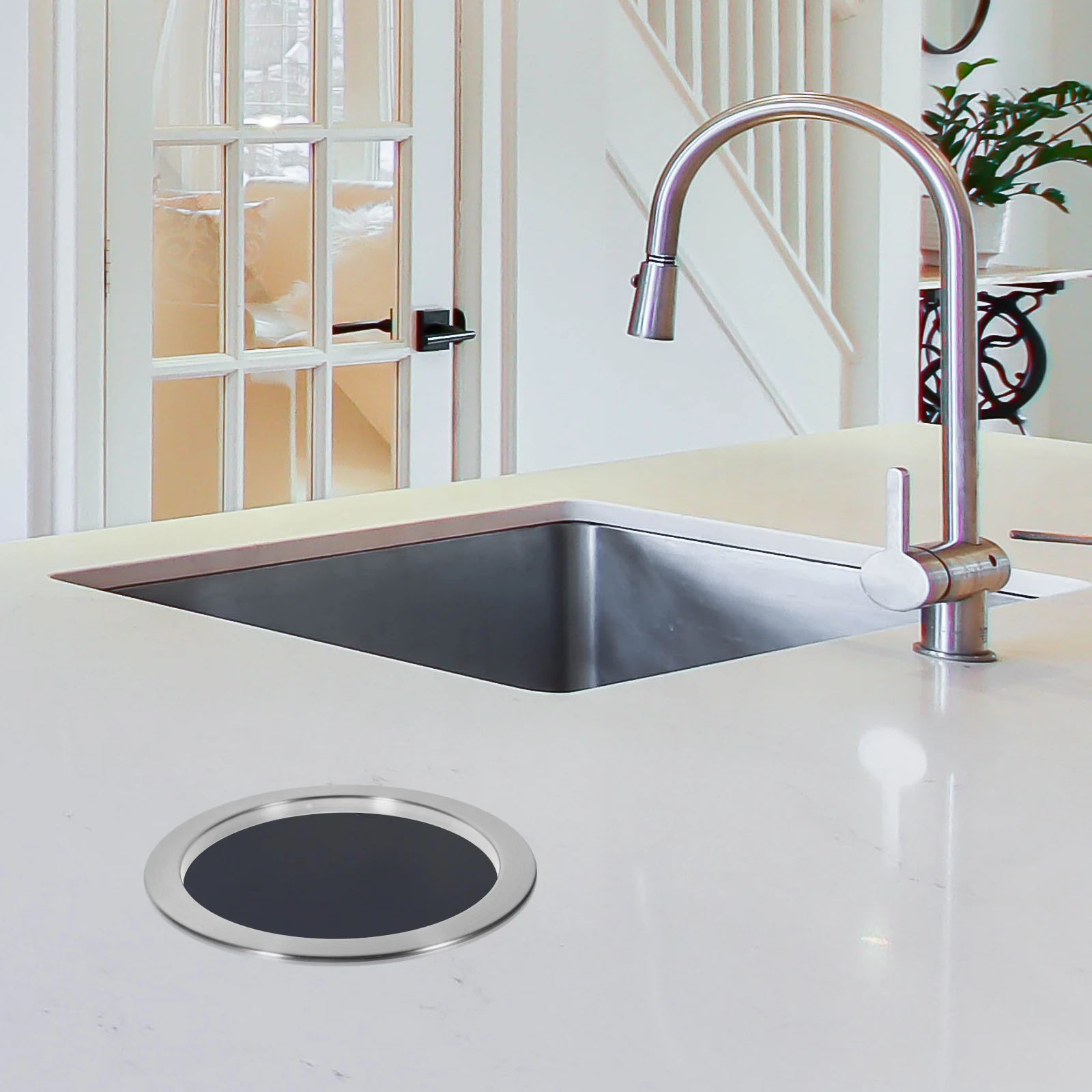 

Stainless Steel Countertop Trash Chute Grommet Round Kitchen Counter Built-In Waste Chute Smooth Rustproof Easy Install
