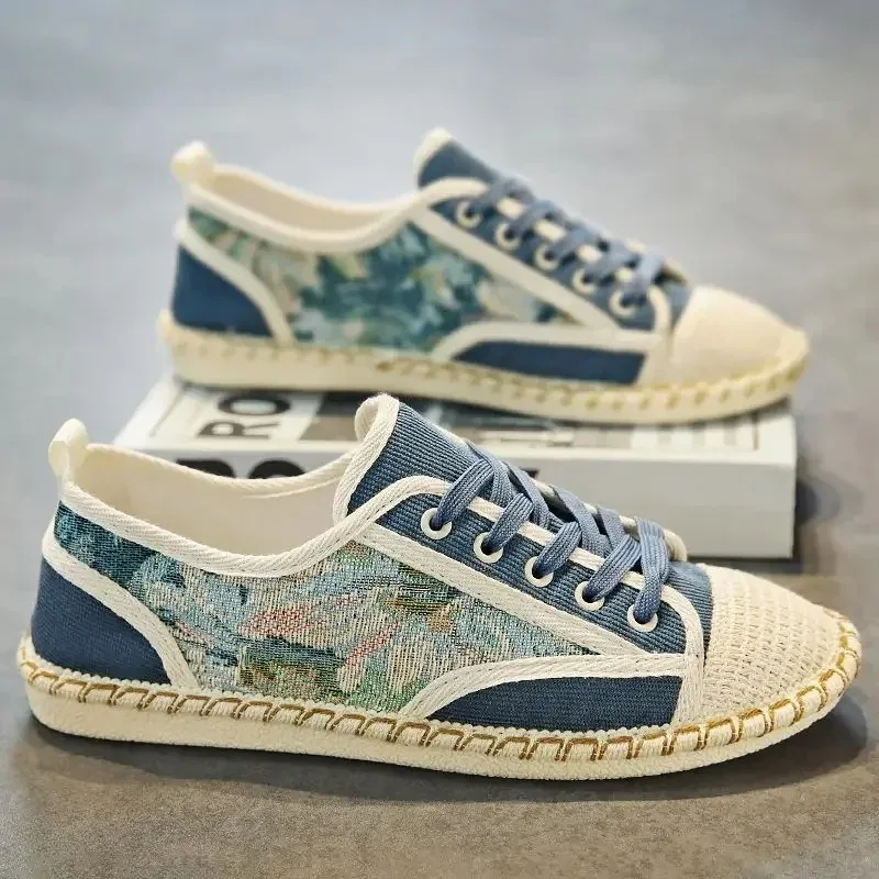 Lightweight Slip-on Sneakers Splicing Colour Summer Canvas Casual Shoes for Men Breathable Man Shoe