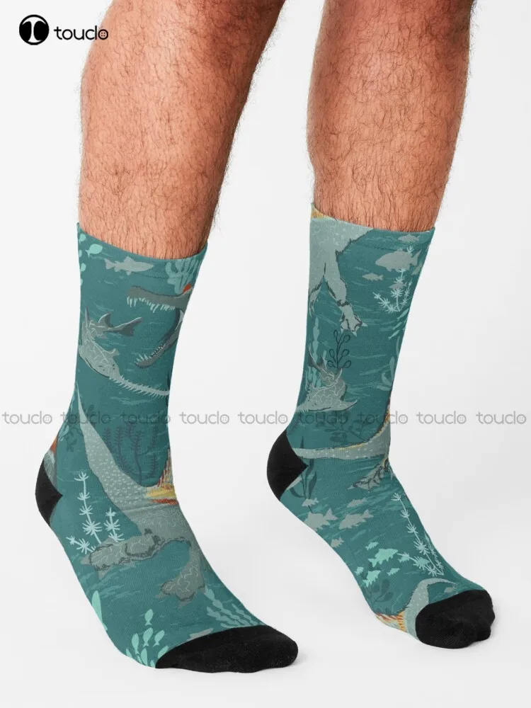 Dino Spinosaurus Underwater Life Socks Halloween Men Athletic Socks 360° Digital Print Comfortable Best Girls Sports Funny Gift