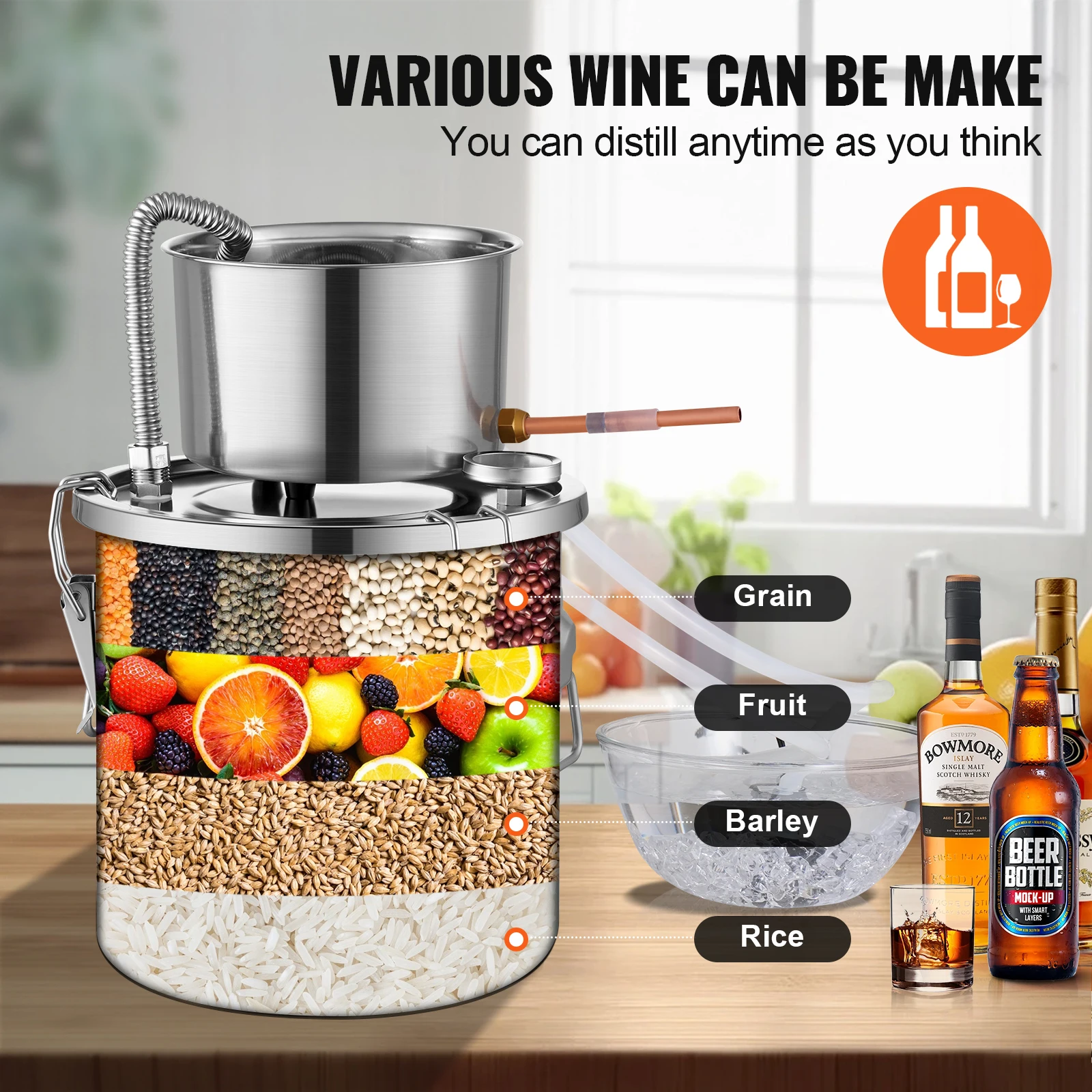 SucceBuy الكحول لا يزال 3 8 جالون مياه الفولاذ المقاوم للصدأ الكحول المقطر ث/لفائف التبريد المنزل تخمير تكرير Fermenta للنبيذ #2
