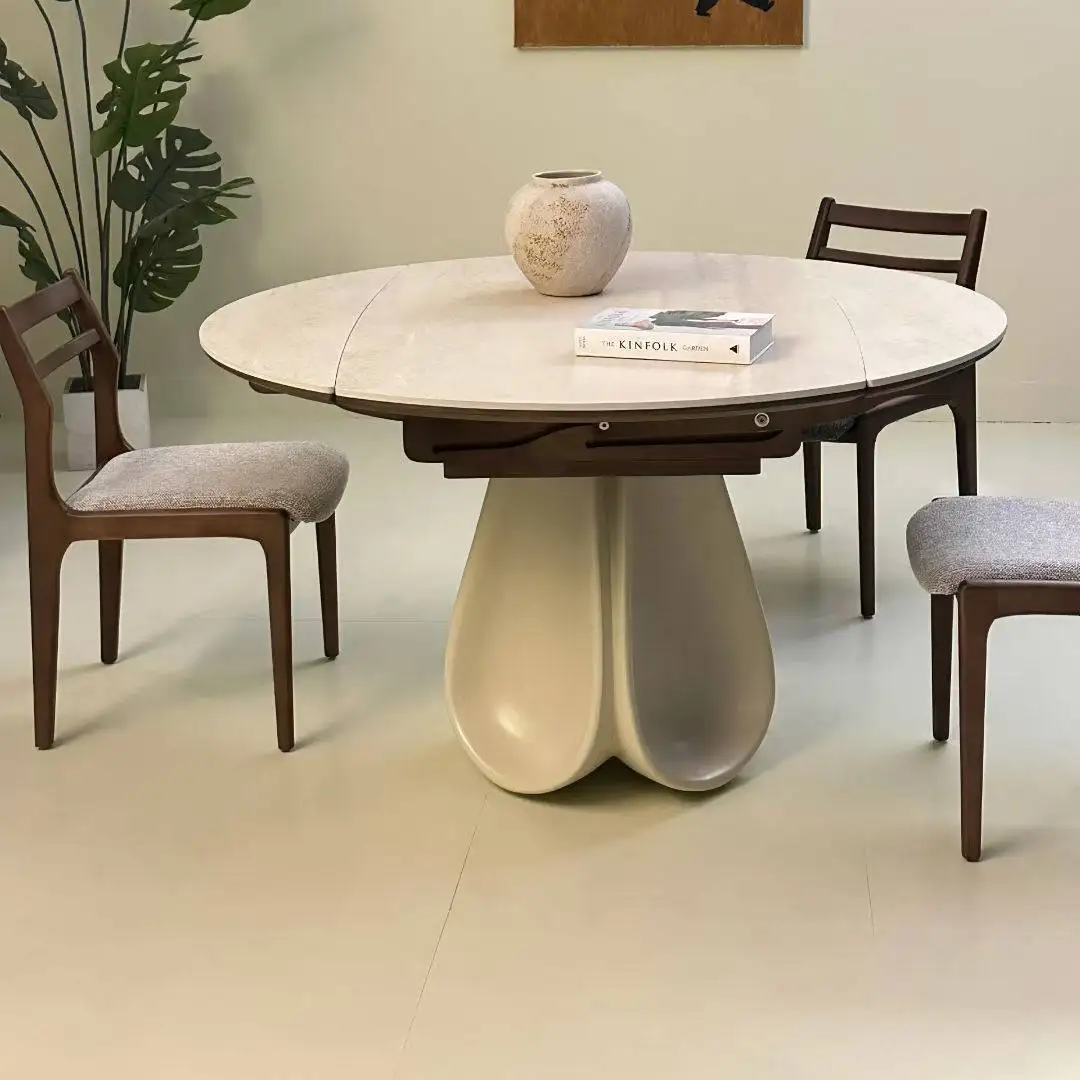 C X antique petal base dining table travertine rock slab can be round or oval small apartment, table