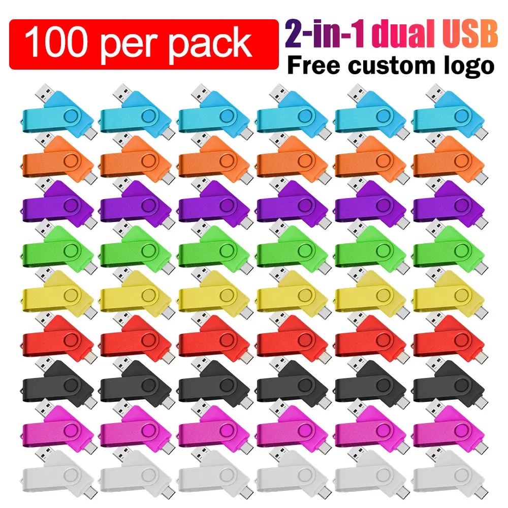 100PCS TYPE-C USB2.0 Flash Drive 128GB Christmas Gifts Pen Drive 64GB Free Custom Logo Memory Stick 32G Real Capacity U Disk 16G