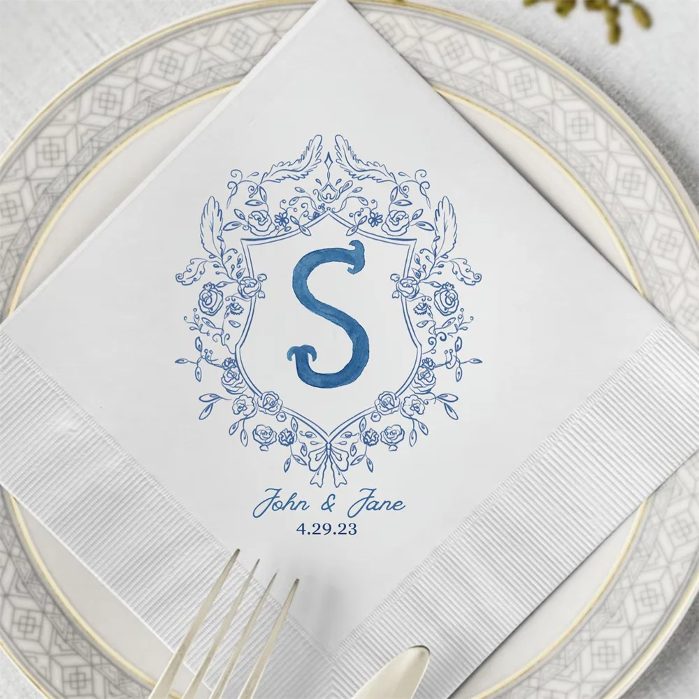 50PCS Custom Cocktail Napkins, Chinoiserie Napkins, Wedding Napkins, Dinner Guest Napkins, Custom Napkins With Logo, Custom Cres