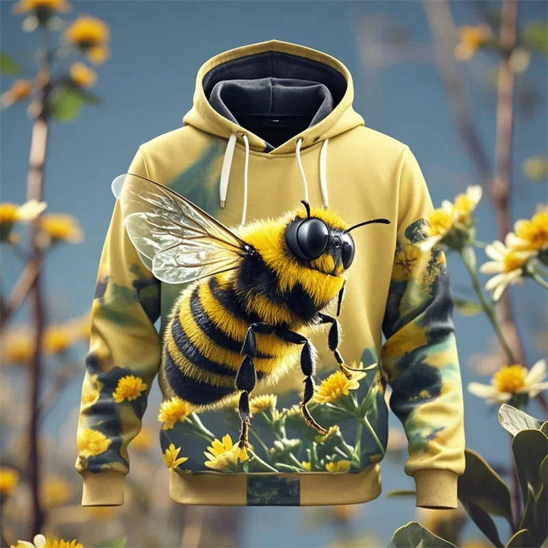 Novelty Bee Flower Graphic Hoodies Men Women 3D Printed Sweatshirt Funny Harajuku Y2K Oversized Hoodie Fashion Little Bee Tops