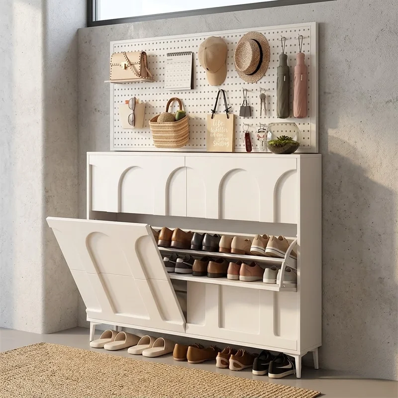 & High Capacity Entryway Shoe Cabinet Wall Mounted Tilt Out Organizer Ultra Slim Multi Tier Storage Rack For Home