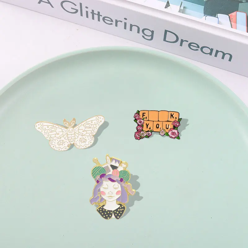 Enamel Pin Badge Keyboard Butterfly Brooch Bag Denim Shirt Lapel Pin Romantic Flower Jewelry Gift Handcraft Girl Banner