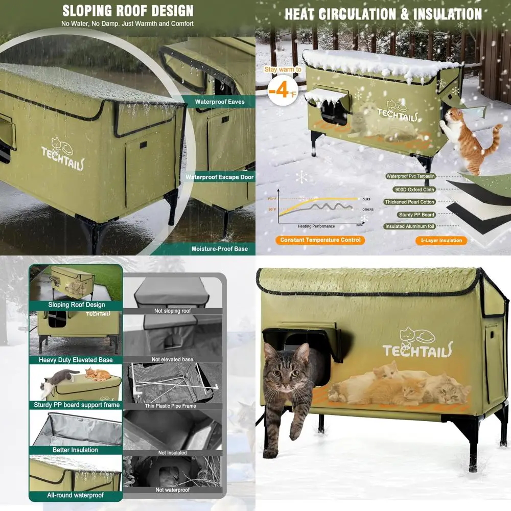 

Insulated Outdoor Cat Shelter with Slanted Roof, Heating Pad, and Escape Door for Winter Protection