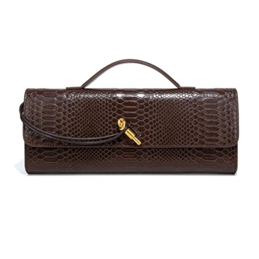 Evening clutch bag for women, crocodile-print leather, black, lightweight and versatile for crossbody or tote use