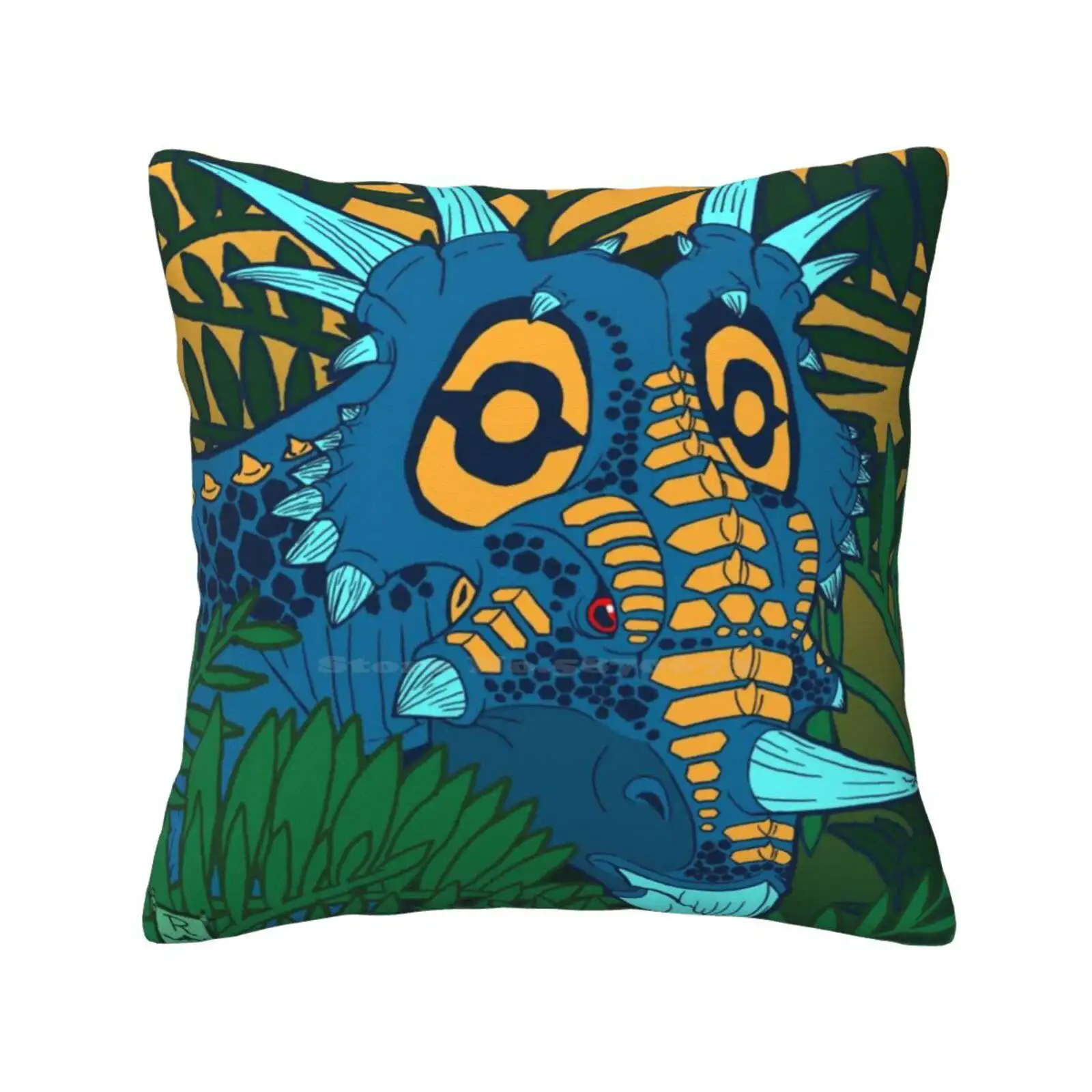 Styracosaurus Jungle Pillows Case Bedroom Home Decoration Dinosaurs Ceratopsian Styracosaurus Triceratops Jungle Green Blue