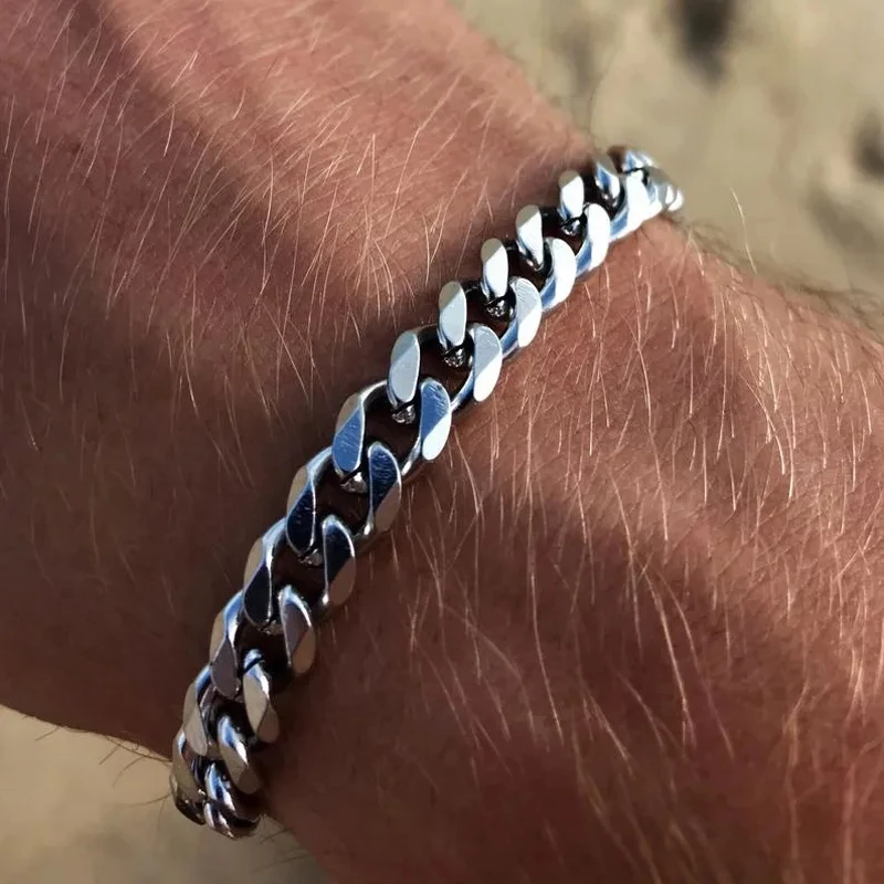 Male Cuban Chain Titanium Steel Bracelet Simple Stainless Steel Double Woven Hand Chain Four Sided Grinding Bracelet For Men