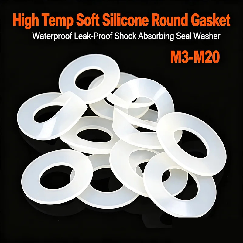 High Temp Soft Silicone Round Gasket Waterproof Leak-Proof Shock Absorbing Seal Washer M3 M4 M5 M6 M12 M16 M20