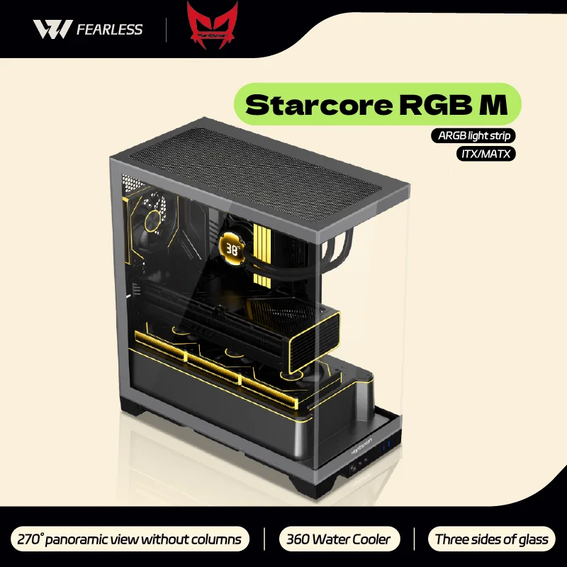 

Корпус для игрового ПК MANTISMAN Star Core RGB с подсветкой, MATX/ATX, трехстороннее стекло, 360 мм ​ ​ Корпус для компьютера с водяным охлаждением, геймерский корпус