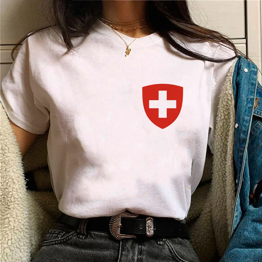 

Suisse Tee women Japanese funny designer t shirt female streetwear y2k designer clothing