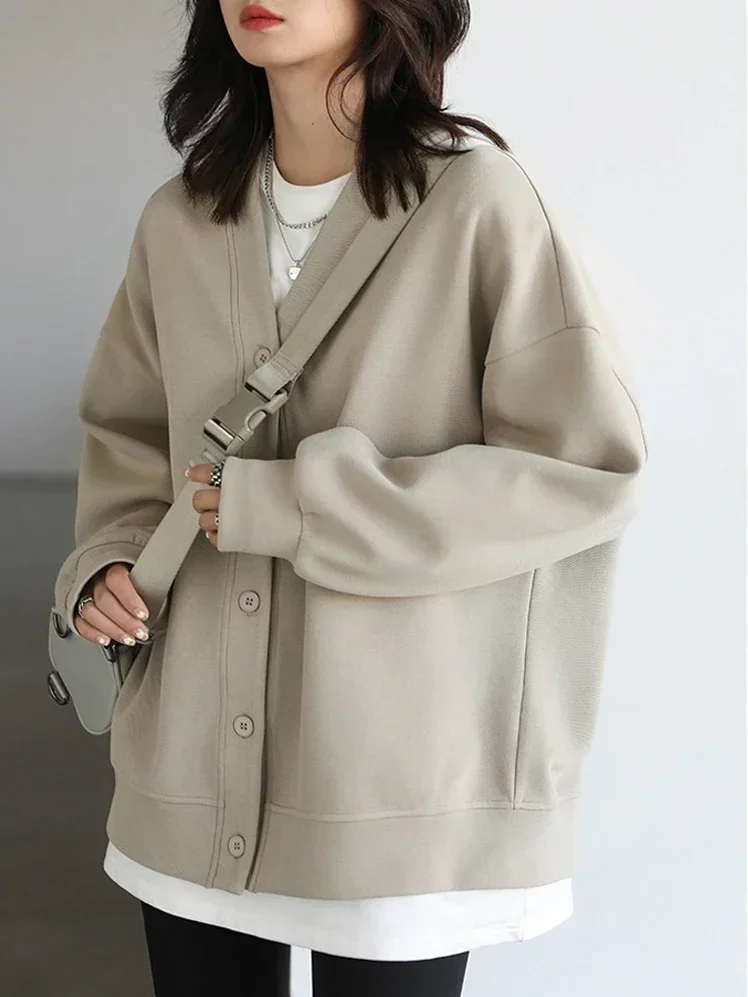 CHIC VEN Korean Women's Sweatshirts Solid Plush Thick Warm Loose Casual Female Tops Office Lady Coats Jacket Autumn Winter 2023