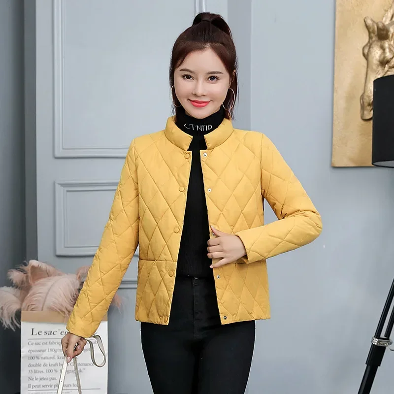 autumn and winter new women\'s slim fit stand up collar with dark pockets, lightweight down cotton jacket, casual cotton jacket