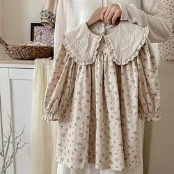 2025 New Spring Sister Dress 2-7Yrs Girl Party Dress Long Sleeved Cotton Flower Print Kids Princess Dresses Children Clothes