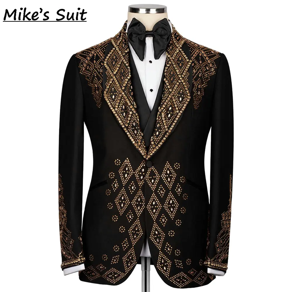 High-End Beading Crystal Formal Men Suits For Prom Wedding Groom Tuxedo 2 Pieces Man Suit Jacket And Pants Custom Made