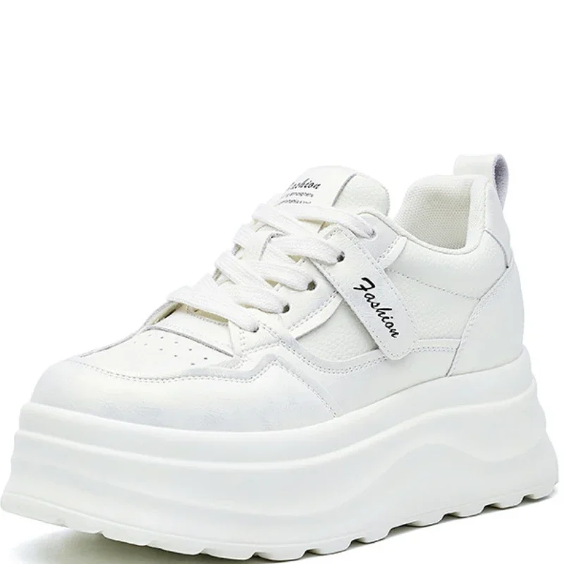 

Pop 7cm 2025 Genuine Leather Platform Wedge Flats Fashion Women Spring Autumn Chunky Sneaker Shoes Breathable Comfortable Vulcan