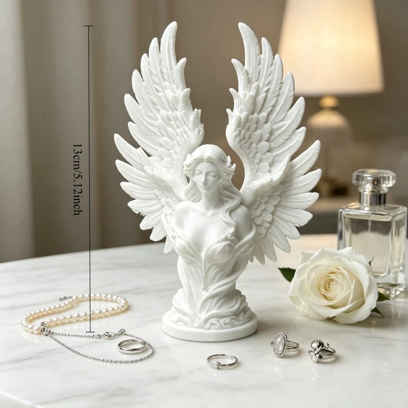 1Pc 3D Relief Gentle Angel Bust Ornament, Layered Wings Desktop Decor Statue | Centerpieces, Party Supplies, Decorations