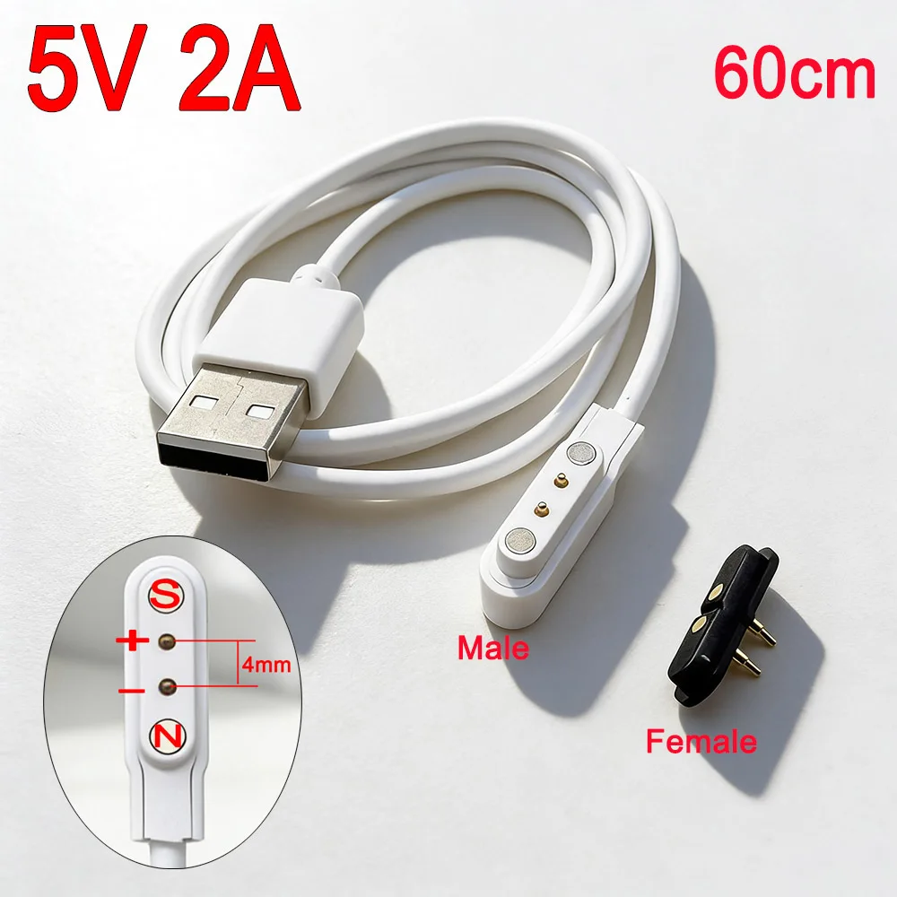 15pcs USB Magnetic Charging Cable 2Pin 4mm Pitch 5V 1A/2A  for Smart Watch Bone Conduction Earbuds Replacement Charger