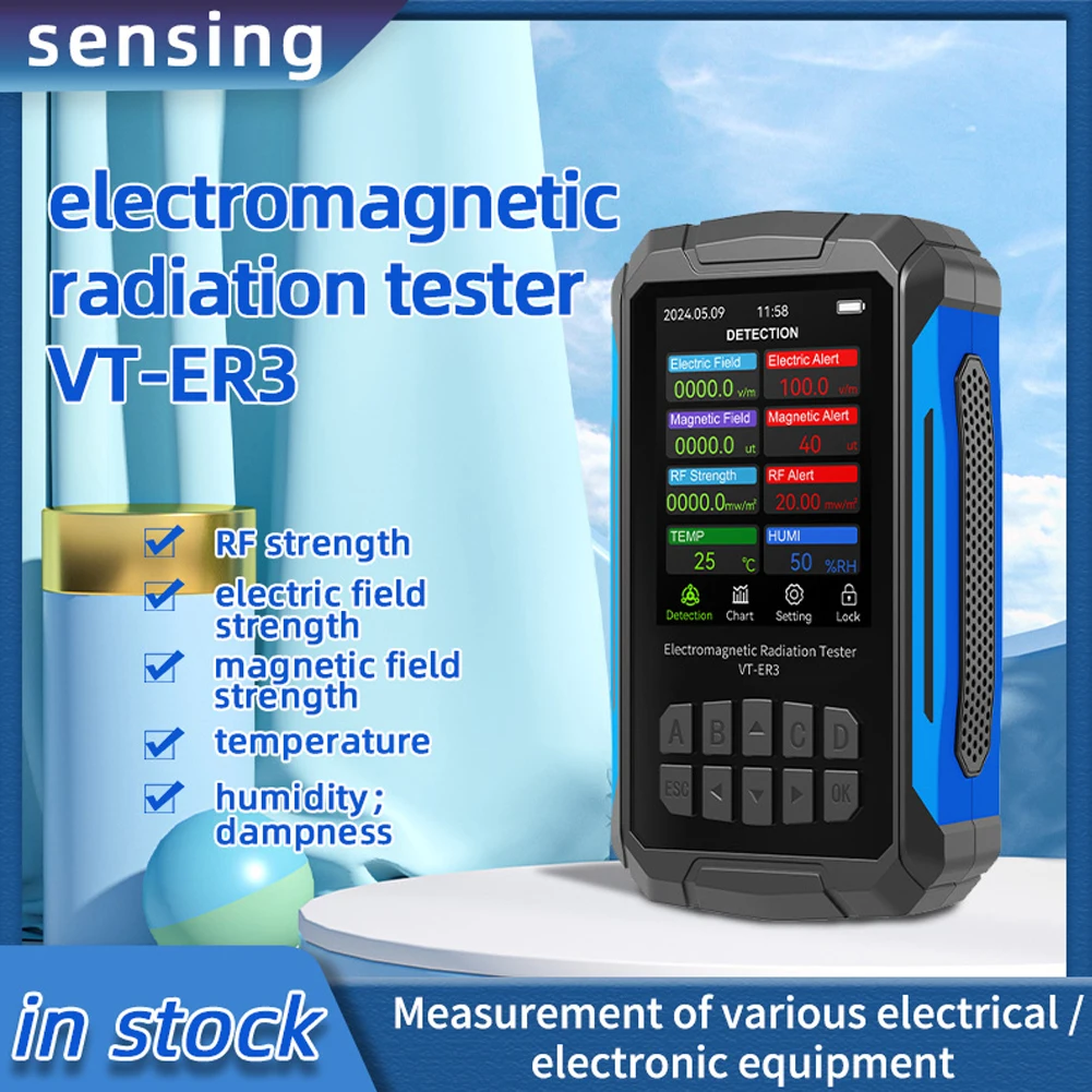 Temp Humidity Tester EMF Meter 5-in-1 Electromagnetic Radiation Detector Radio Frequency Electric Field Magnetic Field Intensity