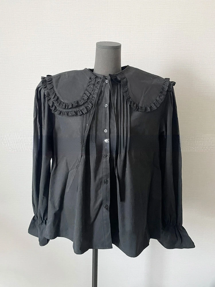 Neploe Sweet Peter Pan Collar Ruffles Blouses Y2k Long Sleeve Loose Blusas Mujer 2024 Early Autumn New White Shirts Women