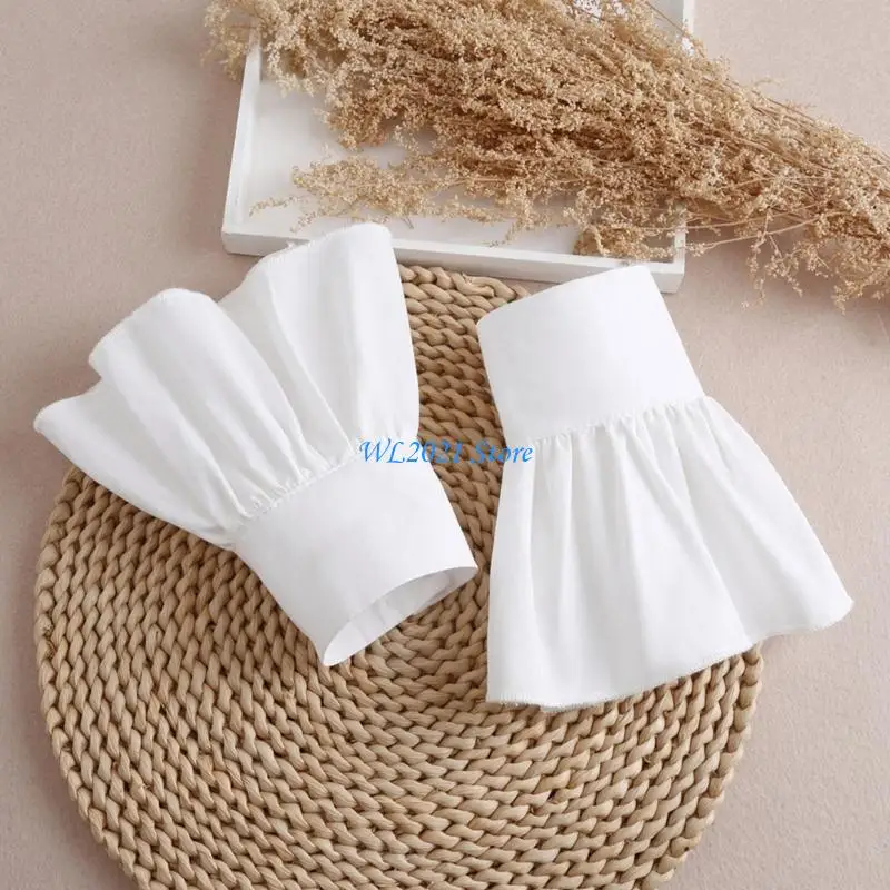 

G5GC Dainty Pleated Wrist Sleeve Women Flared Cuffs All-match Dress Coat Accessories