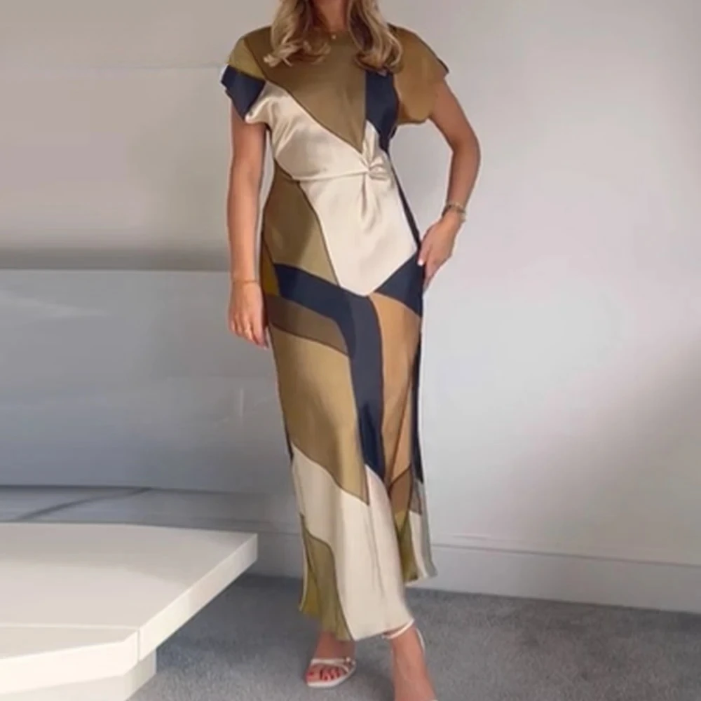 Sukienka KONDALA Chic Patchwork Wiosna 2025, wzorzysta, midi, na ramiączkach, damska, długa, plisowana, dopasowana, modna, elegancka, letnia, wakacyjna, vestido.