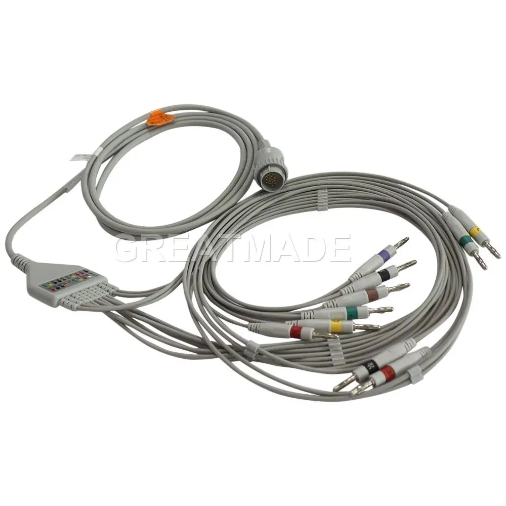 10-Lead EKG Cable IEC 4.0 Banana Plug Compatible with KANZ PC-103 PC-104 PC-106 Cardioline Delta 1/3/60 Plus ECG Machine Wire