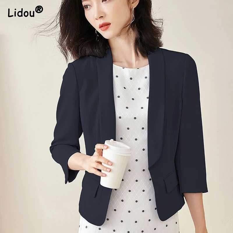 Simplicidade escritório senhora moda blazers sólidos magro três quartos manga elegante primavera verão roupas femininas fina capaz