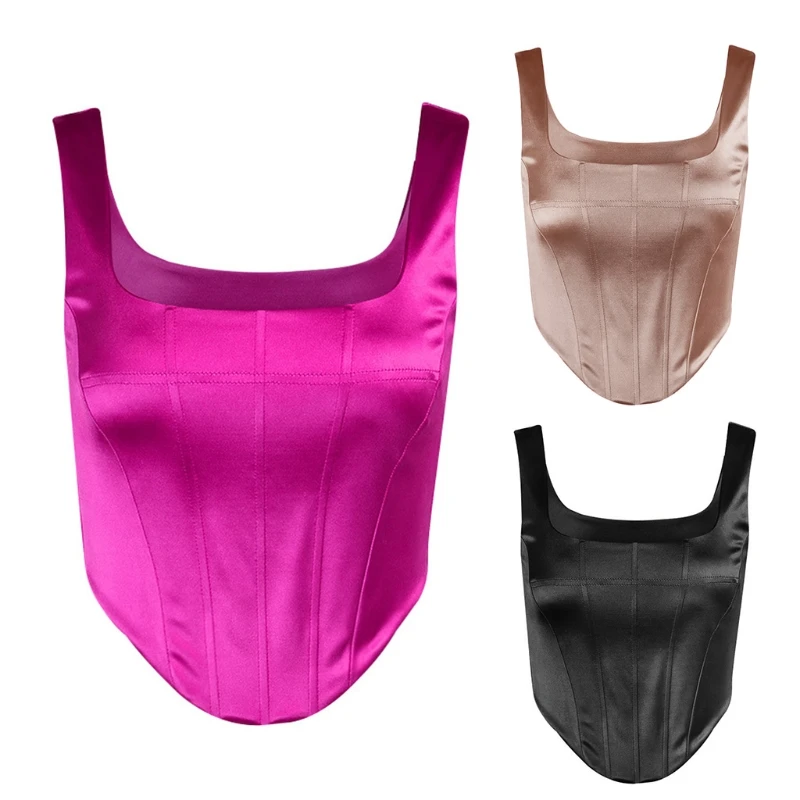 Interior para chaqueta con correas que cubren cuello cuadrado gordo Bustier sin espalda satén