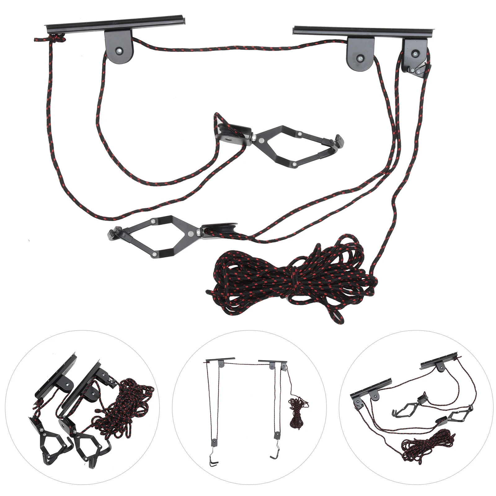 

Bike Mount Ceiling Hoist Lift Storage System Garage Kayak Hanger Black Stable Durable Design Saves Space Indoor Bike