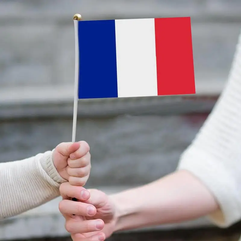 French Flag Hand Held 10Pcs Small France Flag Handheld 5.5 X 8.3inch Hand Held French Stick Flags For Parties Festivals