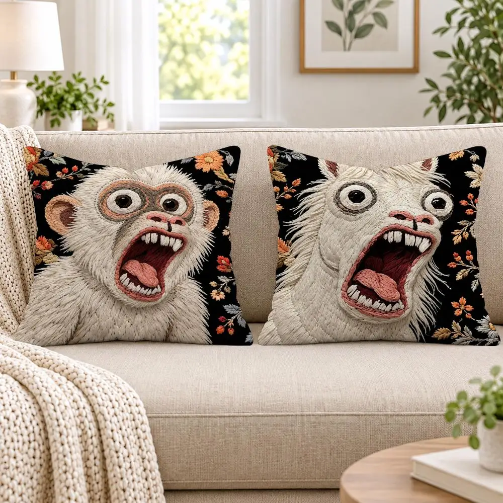 2D Beasts Roar With Wild Blooms Cushion Cover Short Plush Soft Double-Sided Printing Pillow Case Sofa Bedroom Home Decor Gift