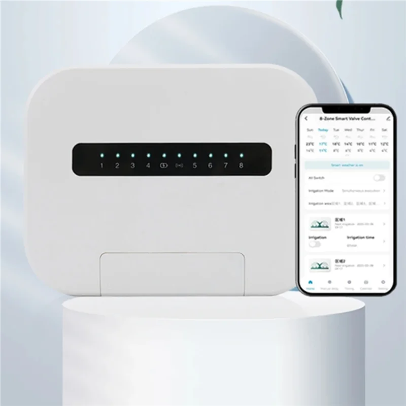 

ABGG-Tuya Wi-Fi Крытый интеллектуальный спринклерный контроллер Крытый интеллектуальный спринклерный контроллер Система орошения Пульт дистанционного управления 6-зонный ЕС Pl